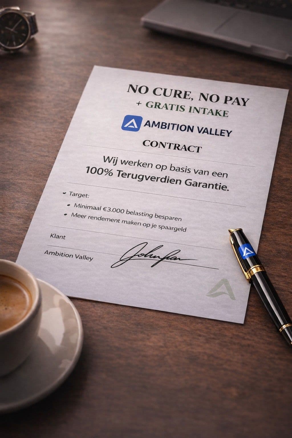 Ambition Valley No Cure No Pay Contract — 100% Terugverdiengarantie